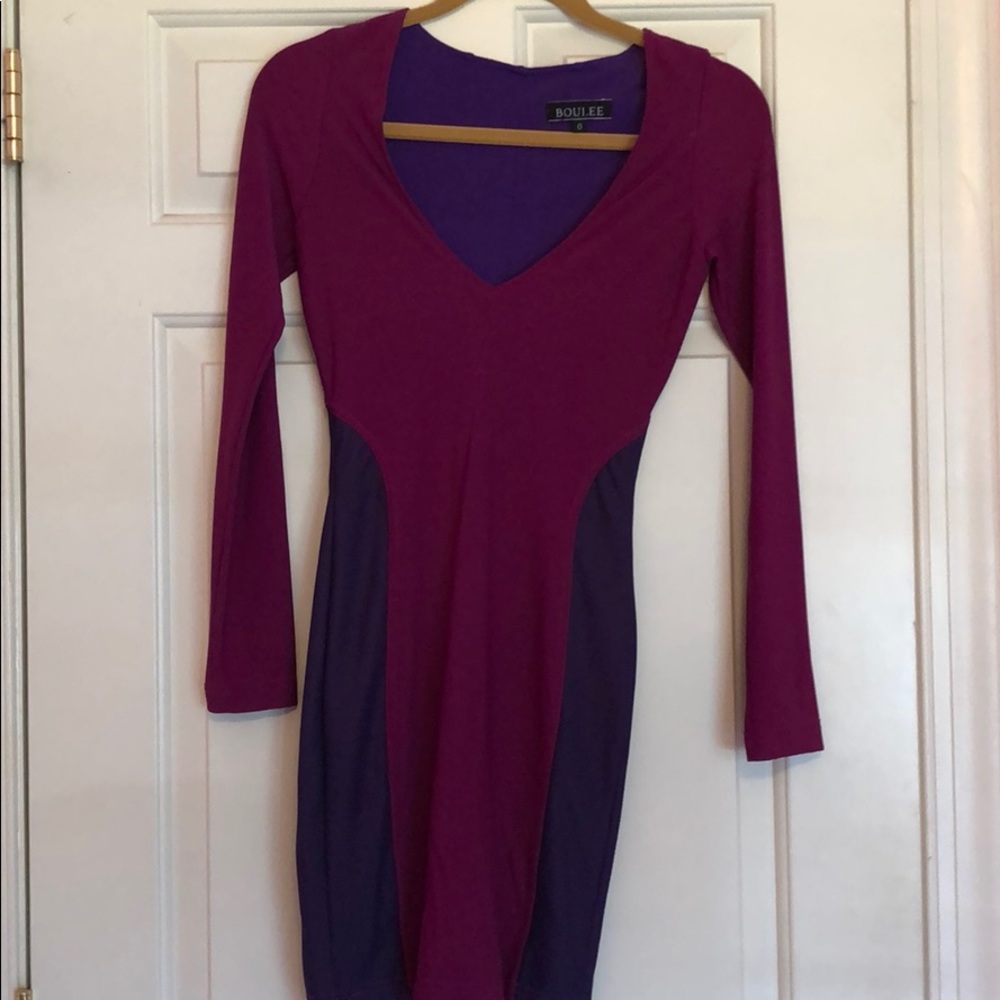 Boulee purple long sleeve bodycon evening dress 0
